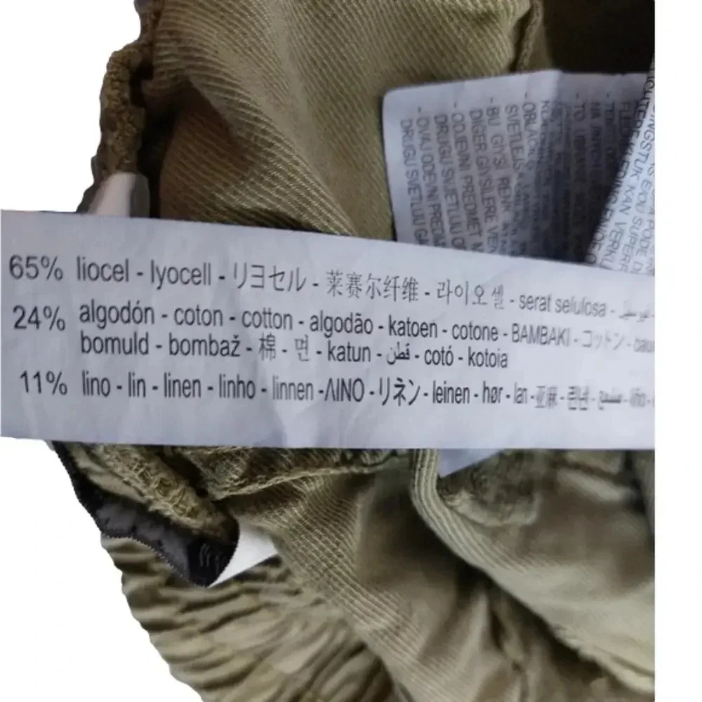 Zara Cargo Linen Jogger Cropped Pants with pockets in Olive Army Green XS